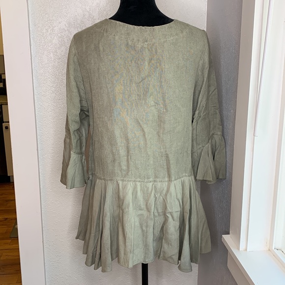 Crosstree Lane olive green linen Viscose open front lightweight top size L - Picture 3 of 8